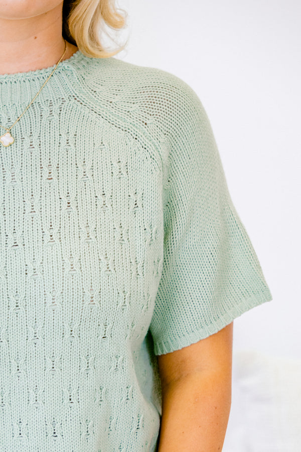 Chic Soul plus size clothing, sage green short sleeve knit top