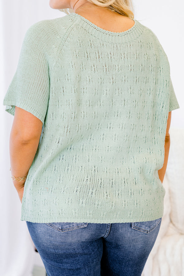 Chic Soul plus size clothing, sage green short sleeve knit top