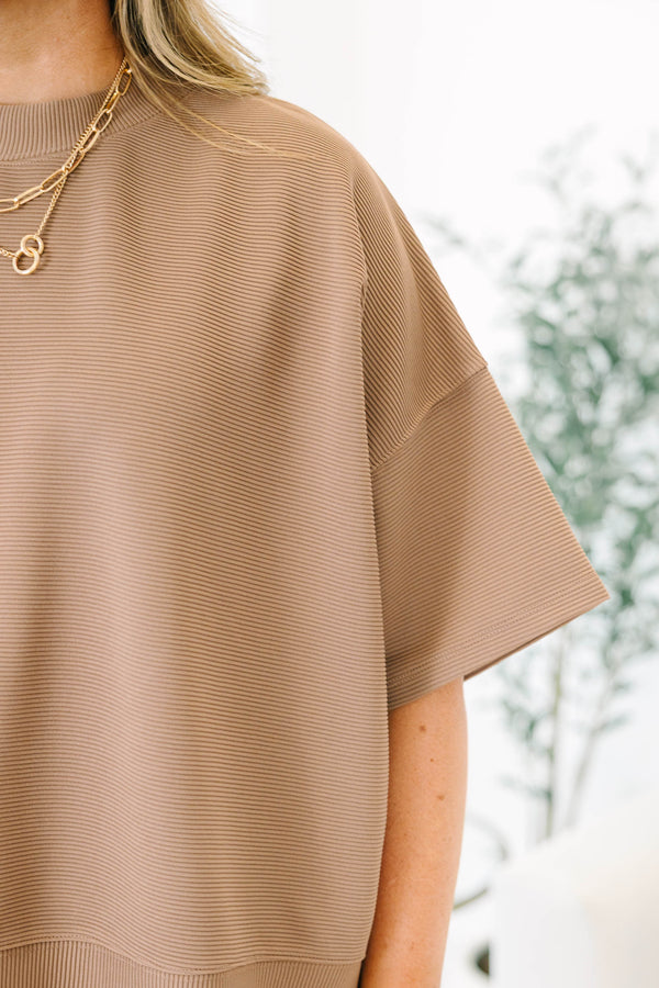 Chic Soul plus size clothing, tan short sleeve and shorts matching set