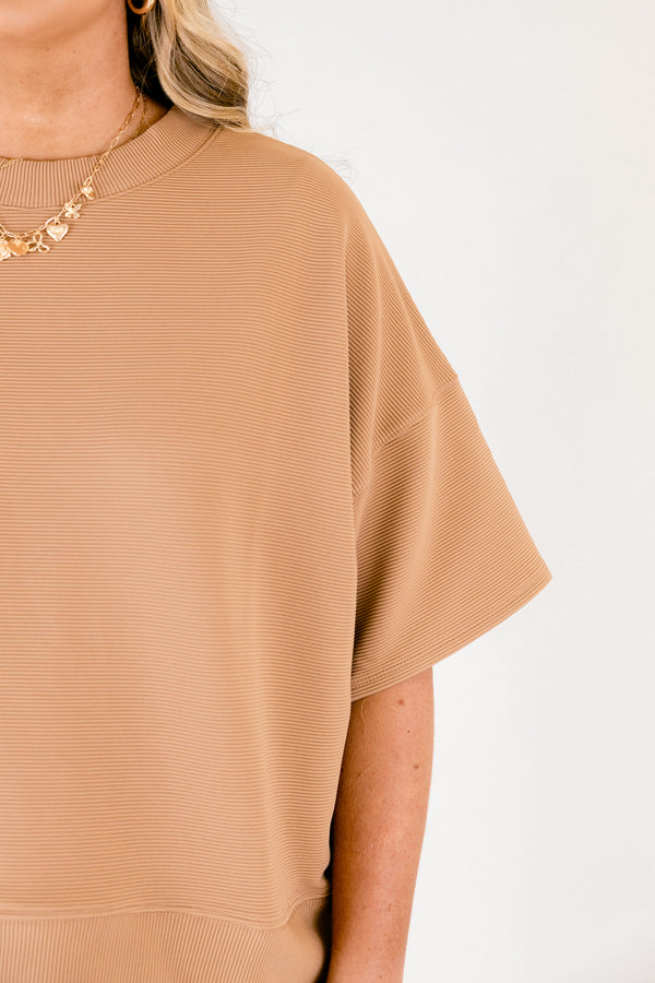 Chic Soul plus size clothing, tan short sleeve and shorts matching set