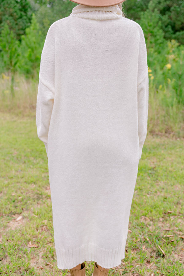 Chic Soul plus size clothing, cream long sleeve turtle neck sweater midi dress 
