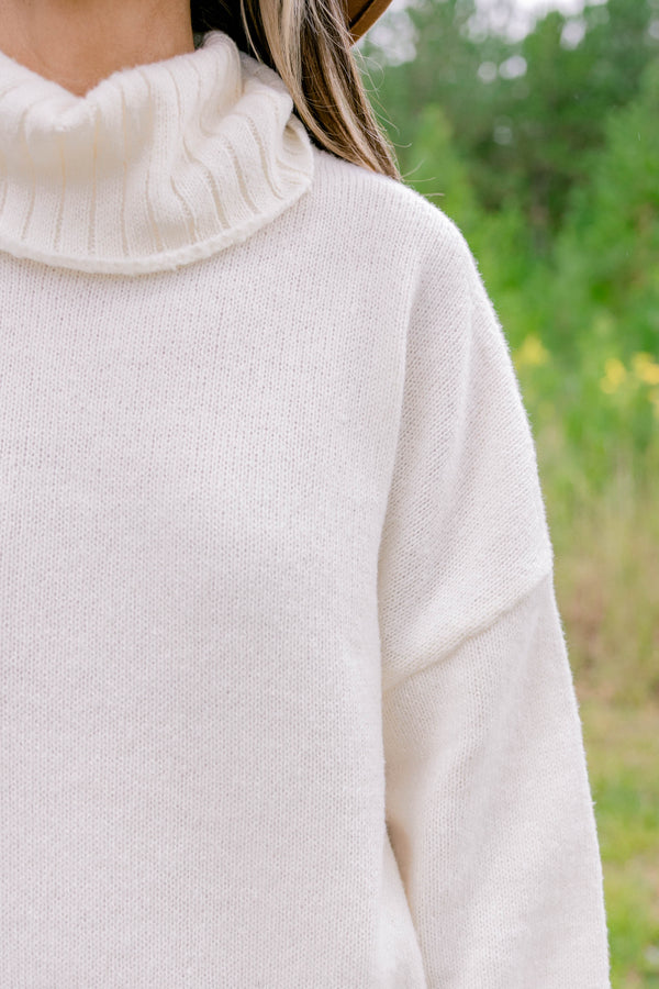 Chic Soul plus size clothing, cream long sleeve turtle neck sweater midi dress 
