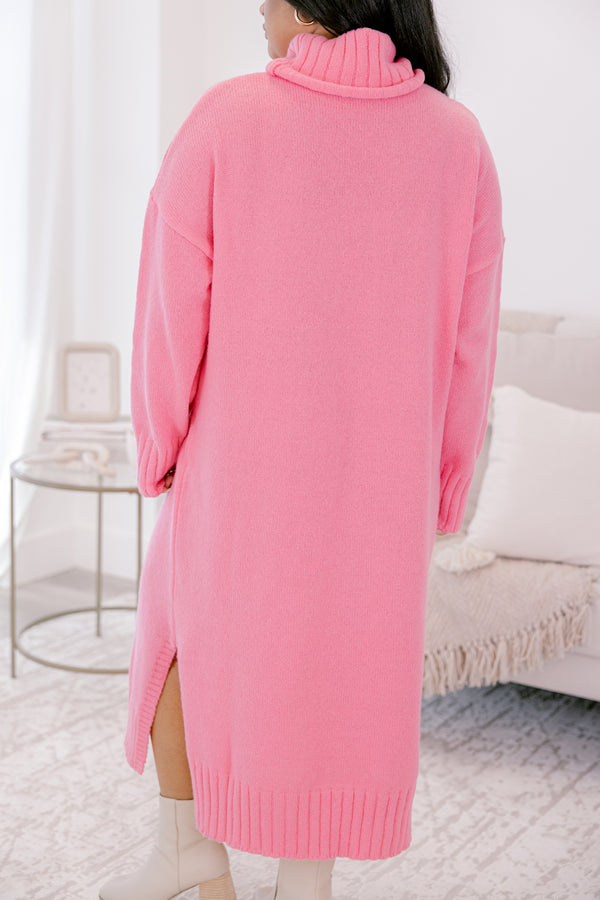 Chic Soul plus size clothing, pink long sleeve turtle neck midi length sweater dress