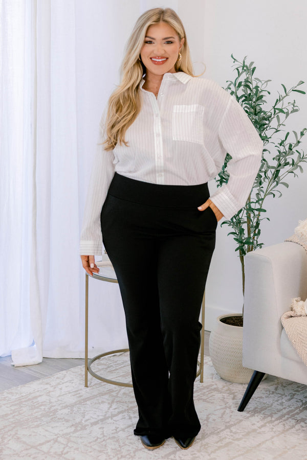 Chic Soul plus size clothing, black long straight leg stretchy pants