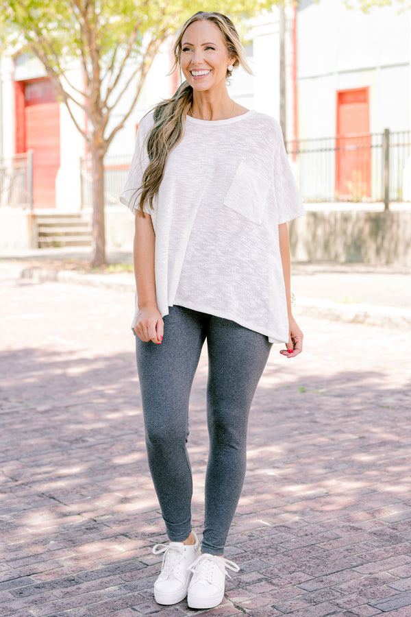 Chic Soul plus size clothing, charcoal ankle length leggings with a thick waistband 