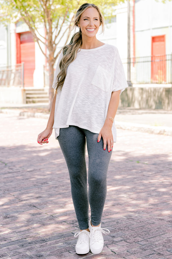 Chic Soul plus size clothing, charcoal ankle length leggings with a thick waistband 