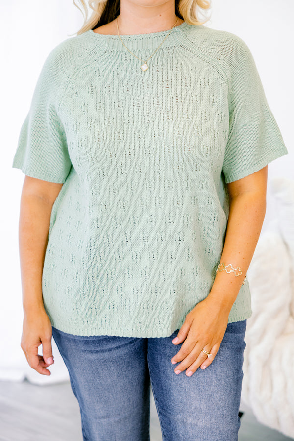Chic Soul plus size clothing, sage green short sleeve knit top