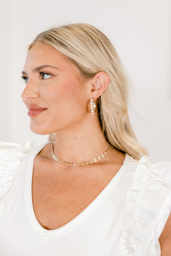 Chic Soul plus size clothing, gold open hoop earrings with inset pearls