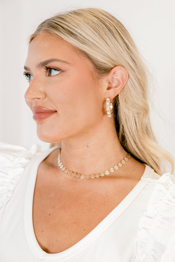 Chic Soul plus size clothing, gold open hoop earrings with inset pearls