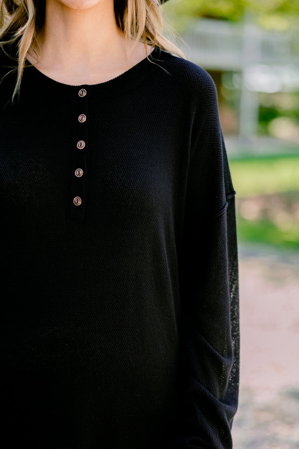 Chic Soul plus size clothing, black long sleeve maxi dress with four buttons at the top