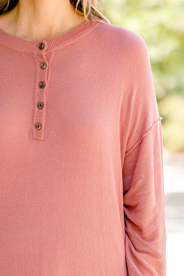 Chic Soul plus size clothing, mauve long sleeve maxi dress with a waffle knit pattern and buttons going down to the chest 