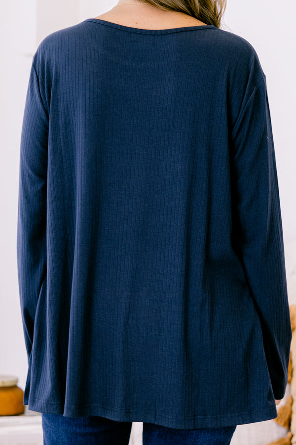 Chic Soul plus size clothing, navy long sleeve top