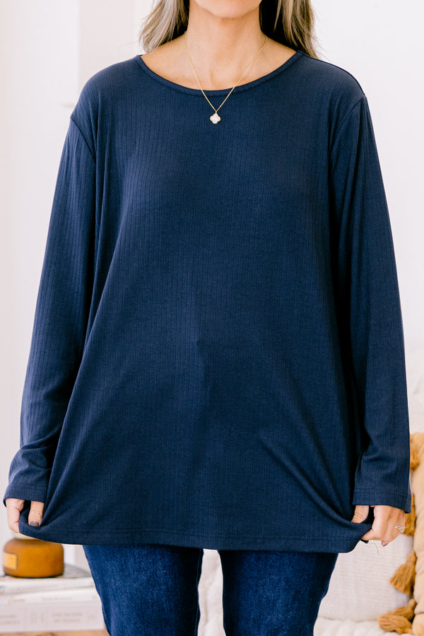 Chic Soul plus size clothing, navy long sleeve top