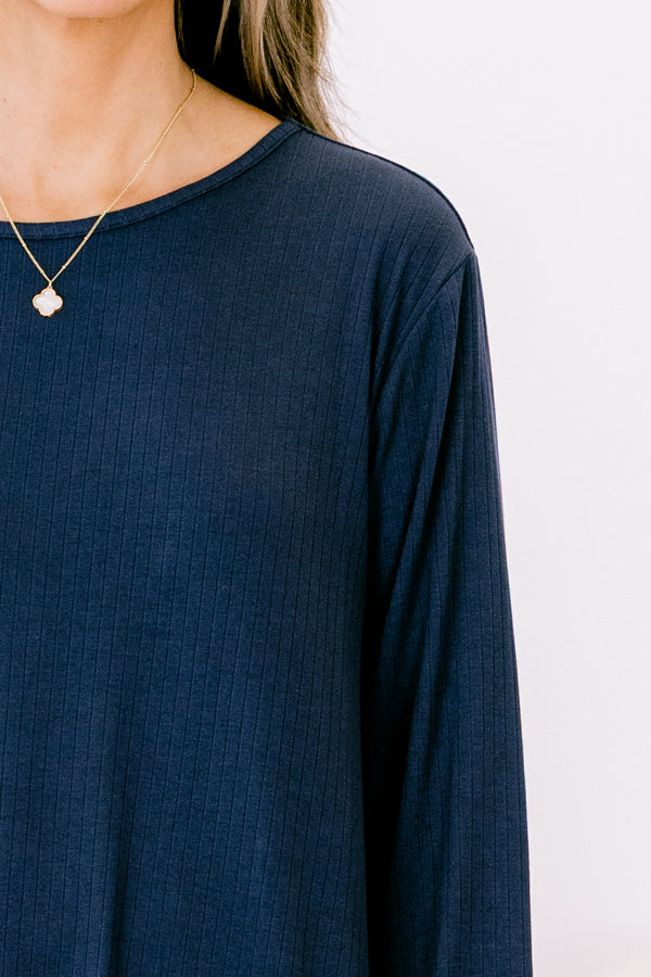 Chic Soul plus size clothing, navy long sleeve top