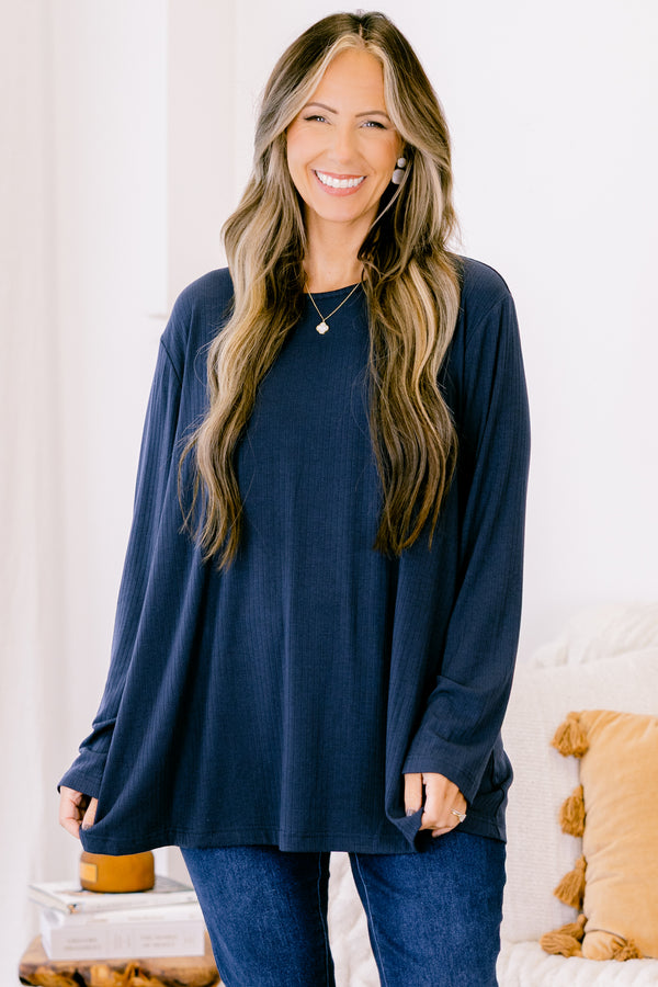 Chic Soul plus size clothing, navy long sleeve top