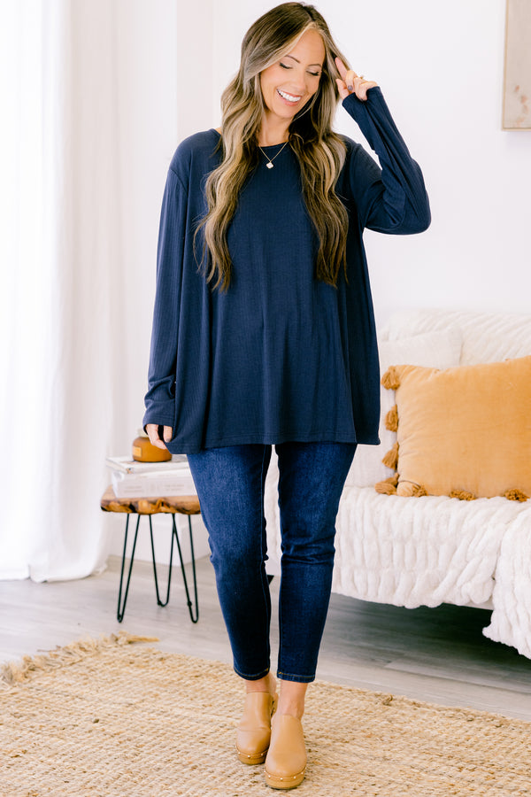 Chic Soul plus size clothing, navy long sleeve top