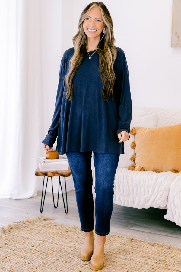 Chic Soul plus size clothing, navy long sleeve top