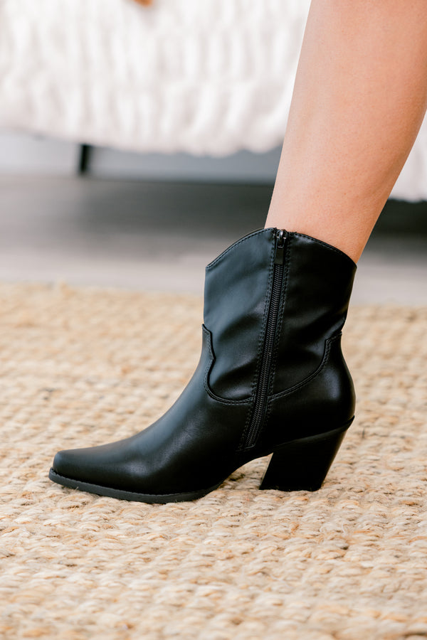 Chic Soul plus size clothing, black pointed toe and heel ankle western boots