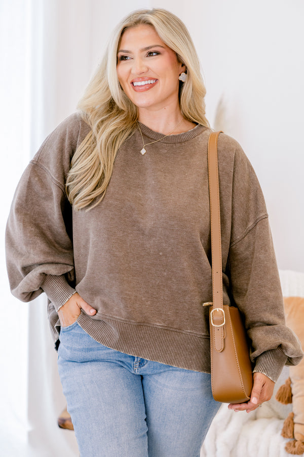 Chic Soul plus size clothing, mocha colored long sleeve pullover 