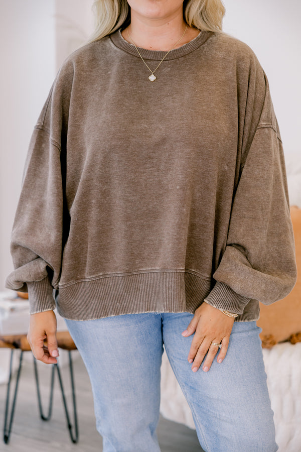 Chic Soul plus size clothing, mocha colored long sleeve pullover 