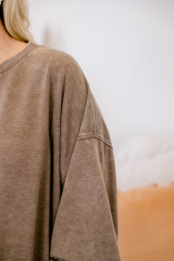 Chic Soul plus size clothing, mocha colored long sleeve pullover 