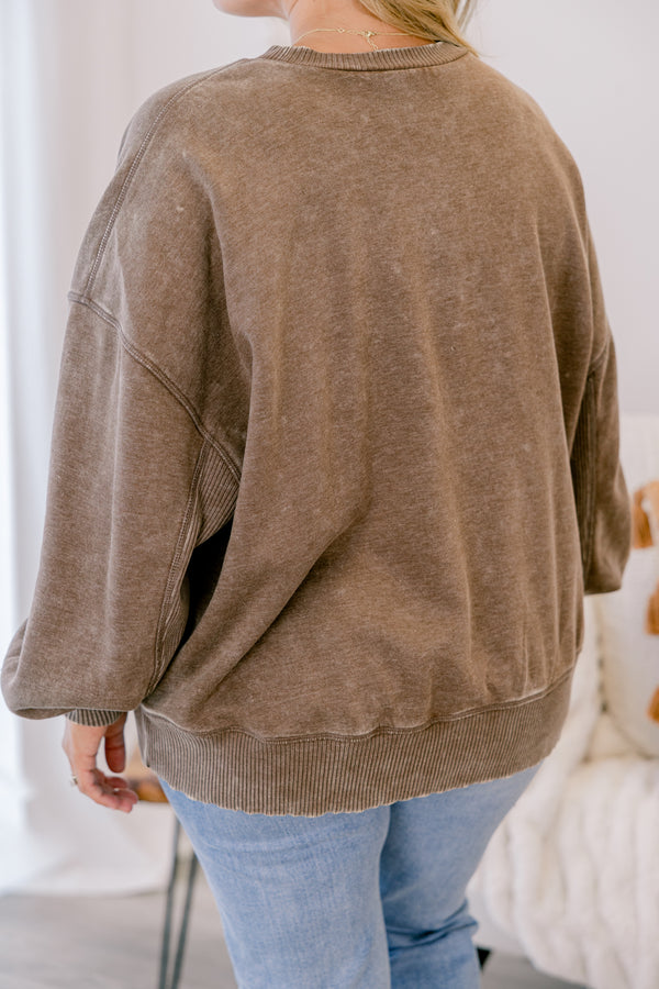 Chic Soul plus size clothing, mocha colored long sleeve pullover 