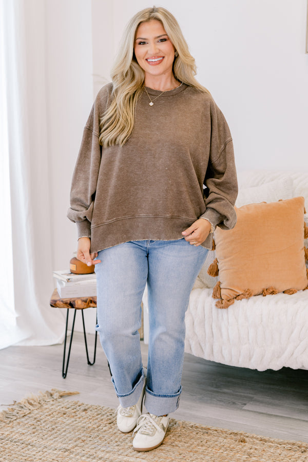 Chic Soul plus size clothing, mocha colored long sleeve pullover 