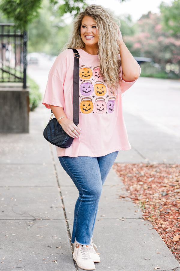 Only Treats Boyfriend Tee, Cream Pink