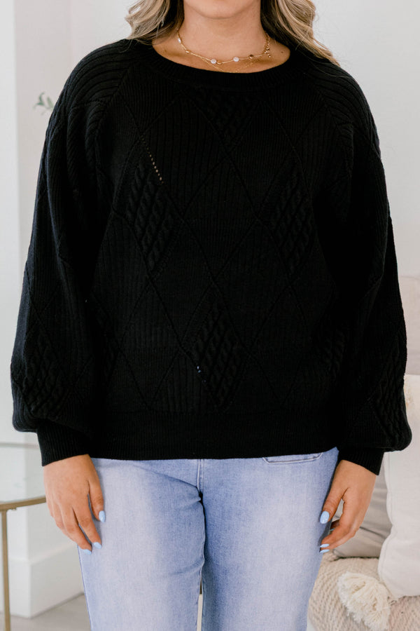 Chic Soul plus size clothing, black long sleeve crewneck sweater