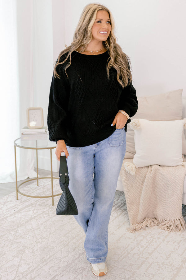 Chic Soul plus size clothing, black long sleeve crewneck sweater