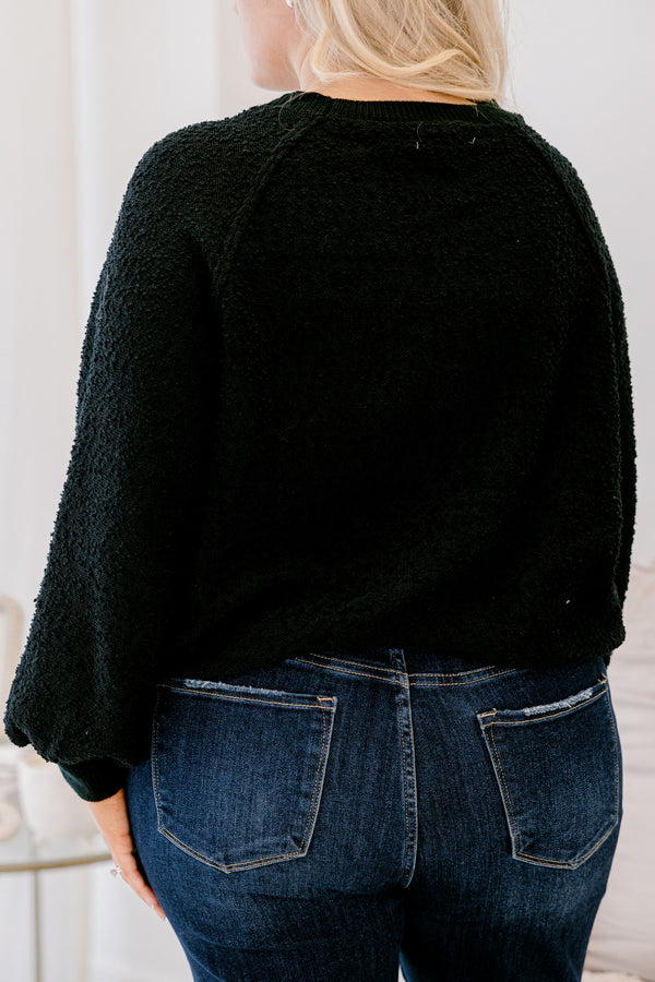 Chic Soul plus size clothing, lack long bubble sleeve fuzzy top