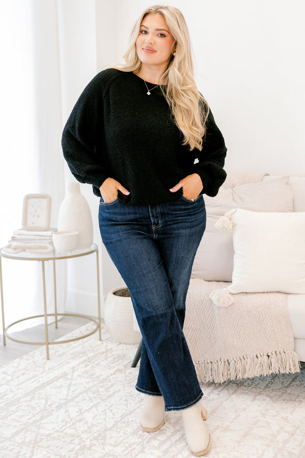 Chic Soul plus size clothing, lack long bubble sleeve fuzzy top