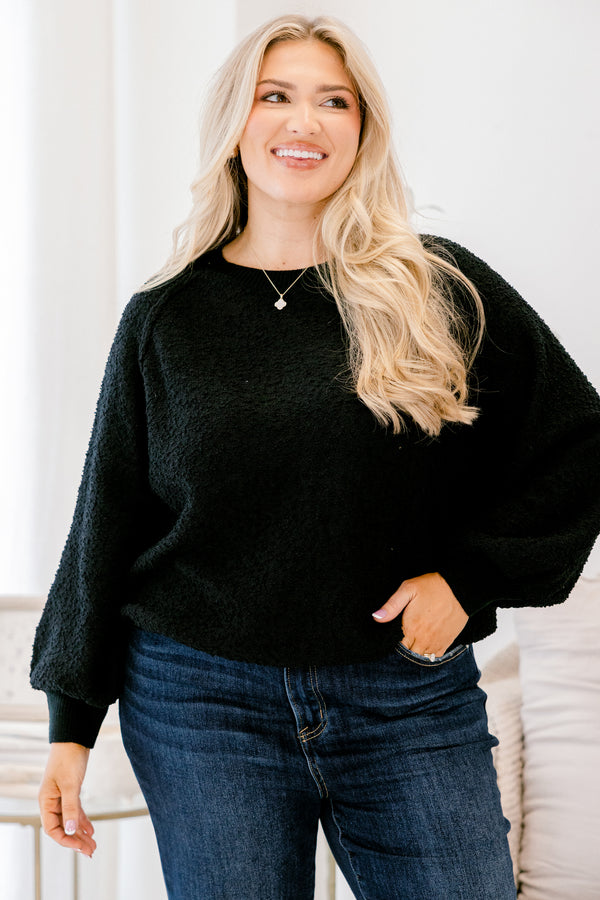 Chic Soul plus size clothing, lack long bubble sleeve fuzzy top