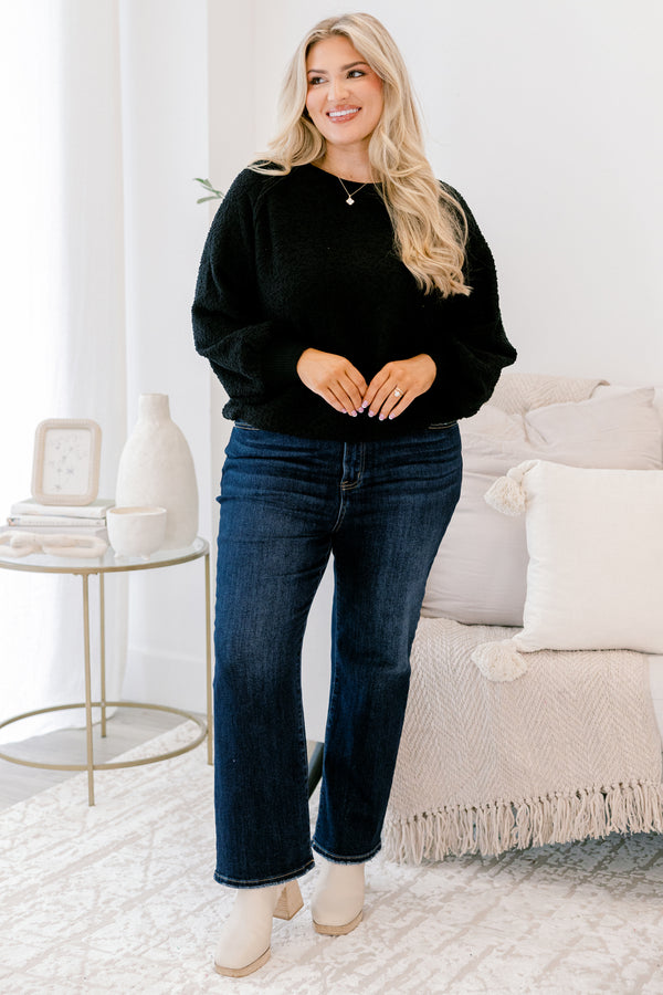 Chic Soul plus size clothing, lack long bubble sleeve fuzzy top