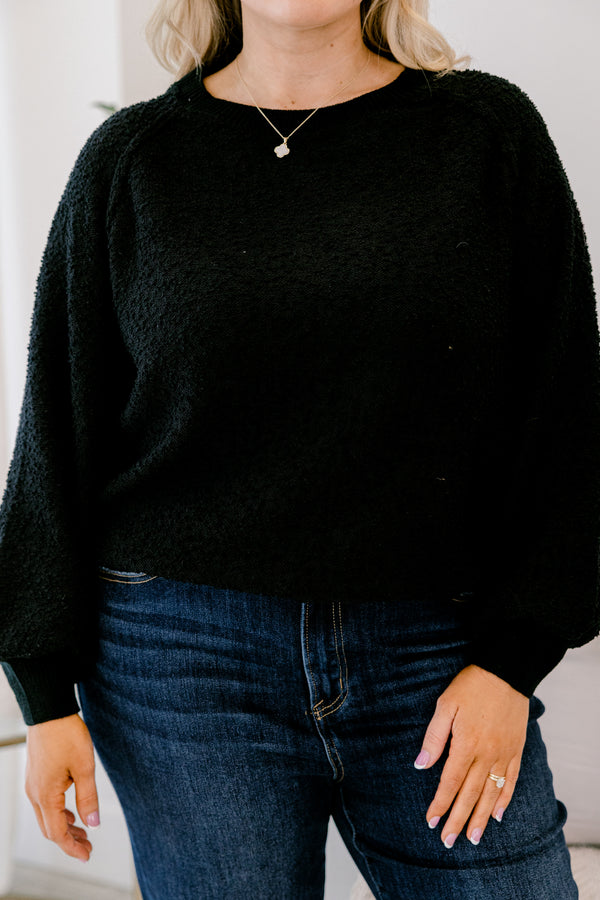 Chic Soul plus size clothing, lack long bubble sleeve fuzzy top