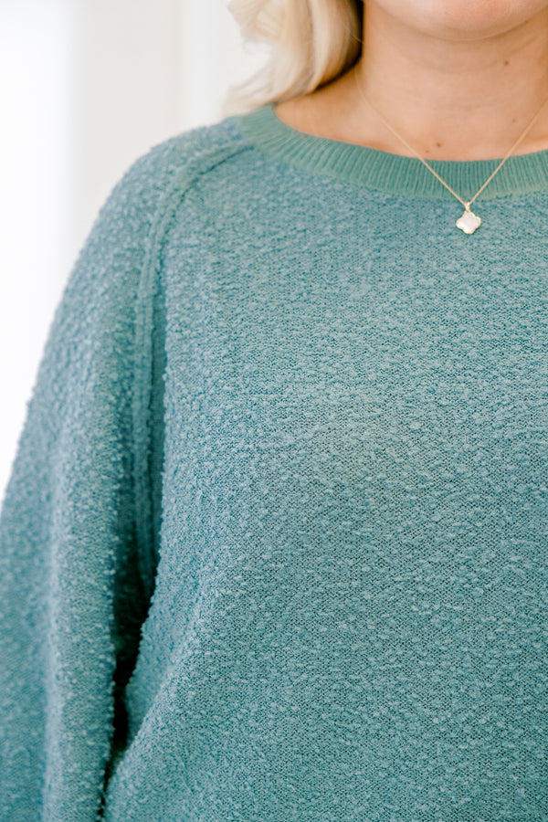 Chic Soul plus size clothing, teal long bubble sleeve fuzzy top