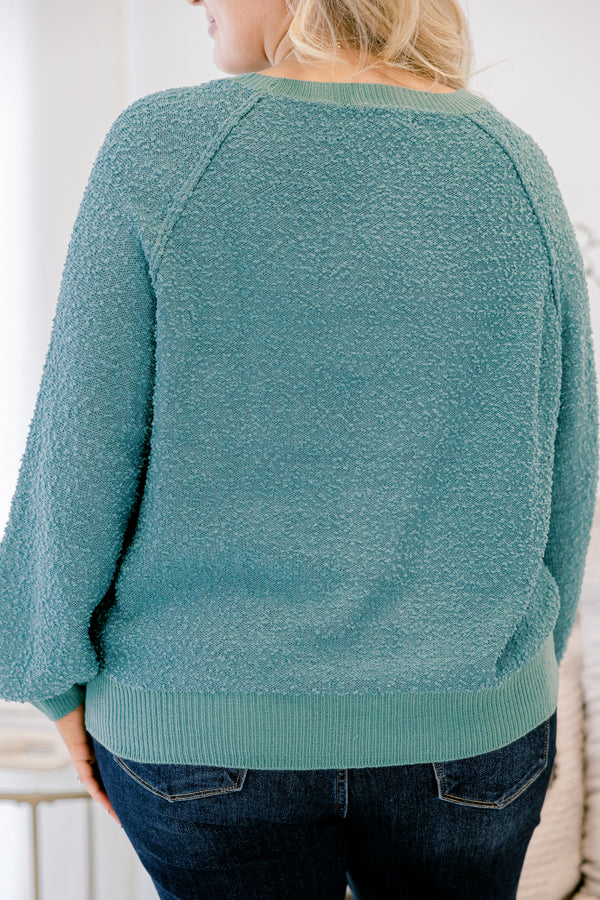Chic Soul plus size clothing, teal long bubble sleeve fuzzy top