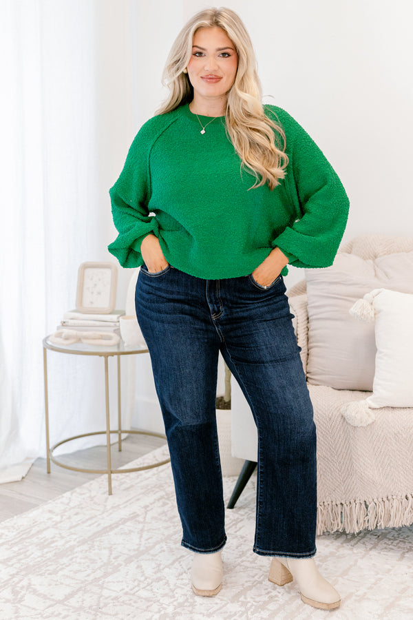 Chic Soul plus size clothing, green long bubble sleeve fuzzy top