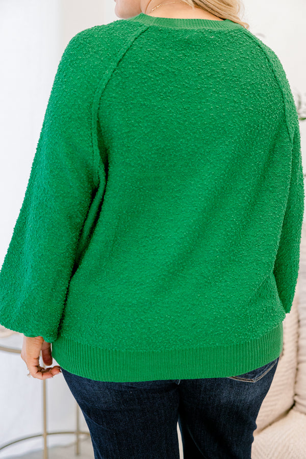 Chic Soul plus size clothing, green long bubble sleeve fuzzy top