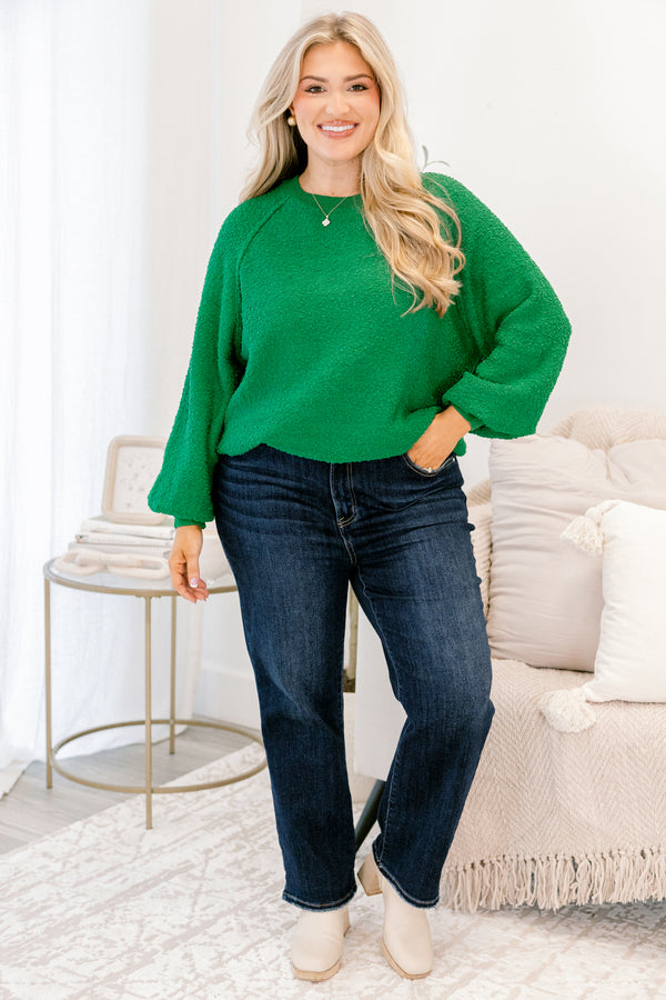 Chic Soul plus size clothing, green long bubble sleeve fuzzy top