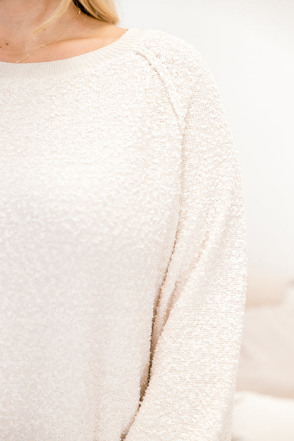 Chic Soul plus size clothing, ivory long bubble sleeve fuzzy top