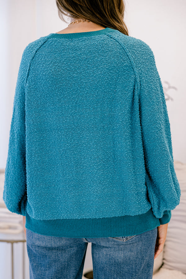 Chic Soul plus size clothing, dark teal long bubble sleeve fuzzy top