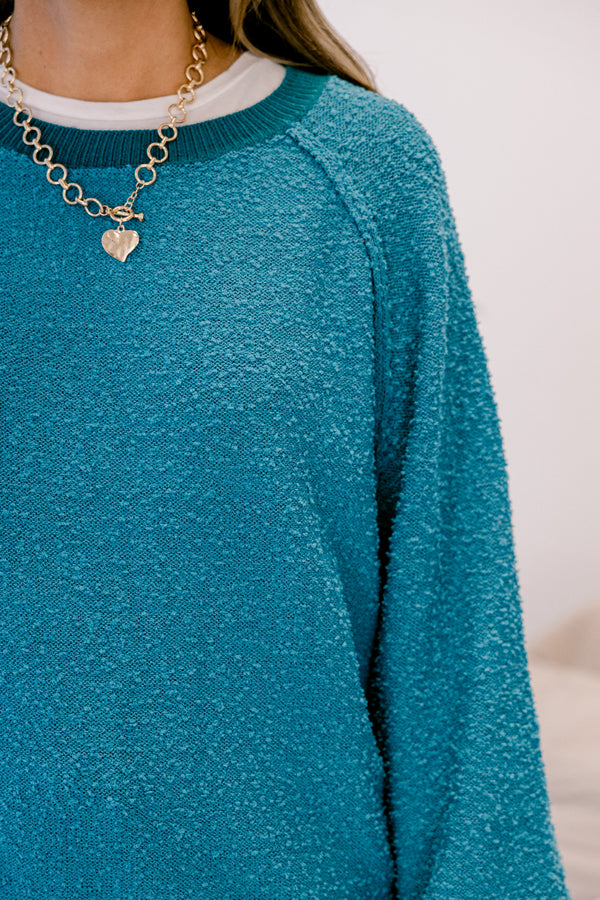 Chic Soul plus size clothing, dark teal long bubble sleeve fuzzy top