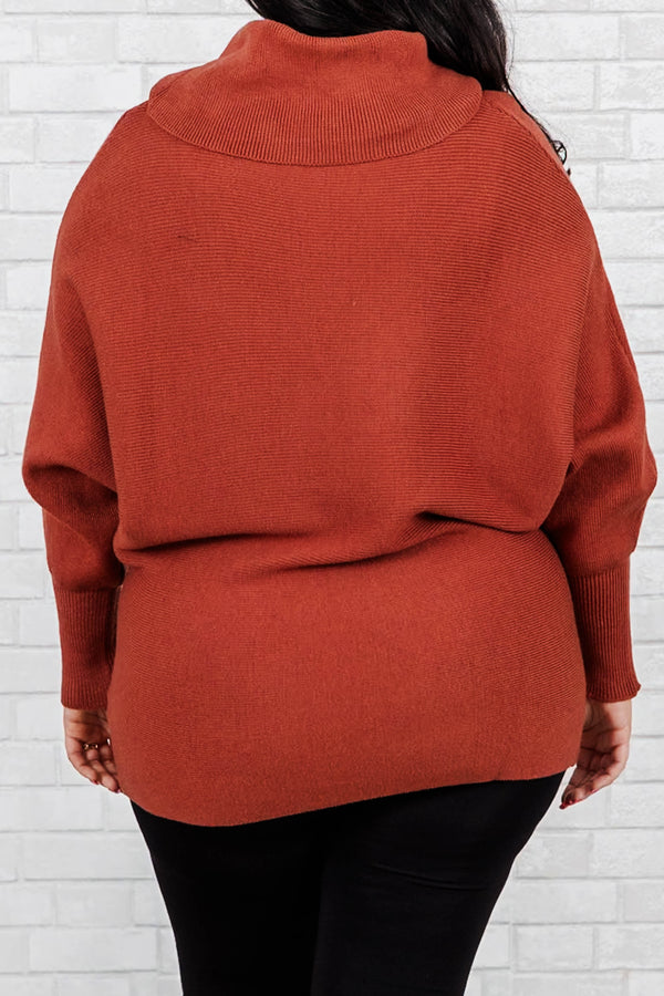 Chic Soul plus size clothing, caramel color cowl turtleneck with long fitted sleeves