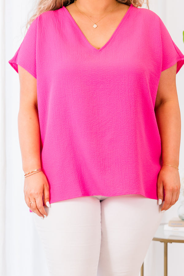 Chic Soul plus size clothing, short sleeve hot pink top with v-neckline