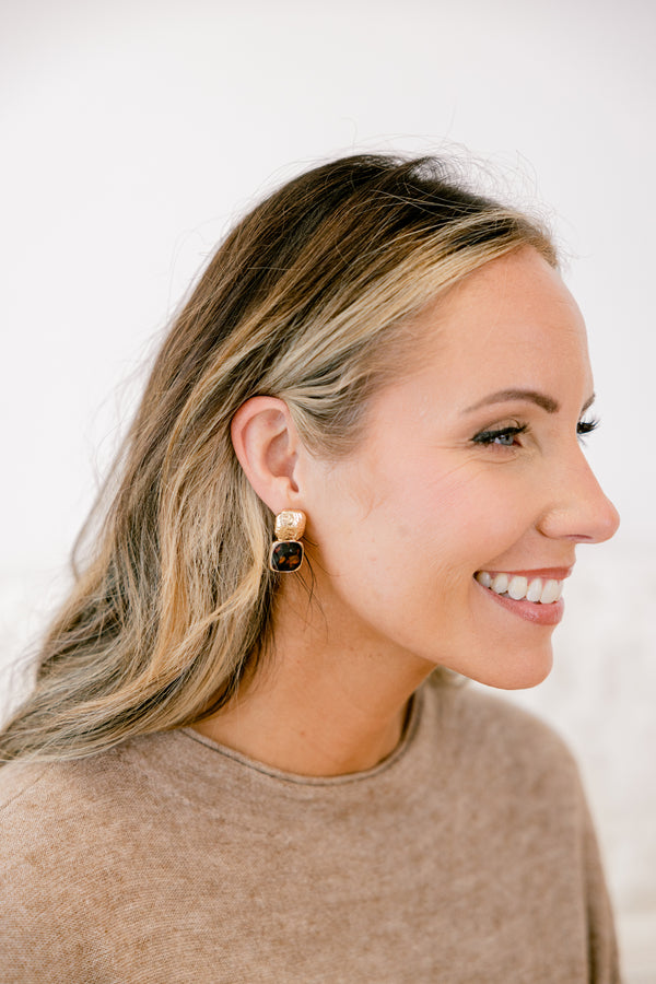 Chic Soul plus size clothing, gold square and tortoise square stacked earrings