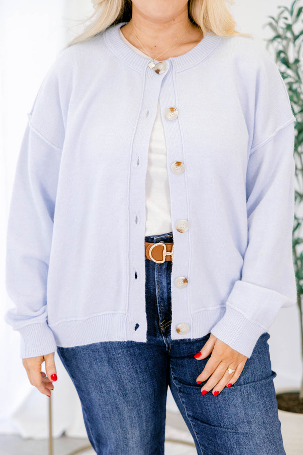Chic Soul plus size clothing, blue cardigan with brown buttons going down the center of the cardigan