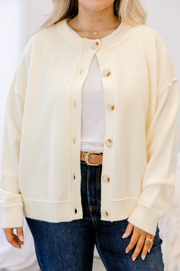 Chic Soul plus size clothing, cream long sleeve fuzzy cardigan with brown buttons down the center