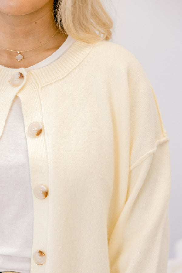 Chic Soul plus size clothing, cream long sleeve fuzzy cardigan with brown buttons down the center