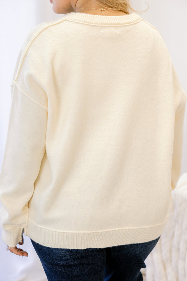 Chic Soul plus size clothing, cream long sleeve fuzzy cardigan with brown buttons down the center